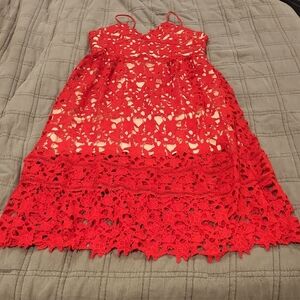 Chic Red Lace Midi Dress Size XL! With Nude Underlay.